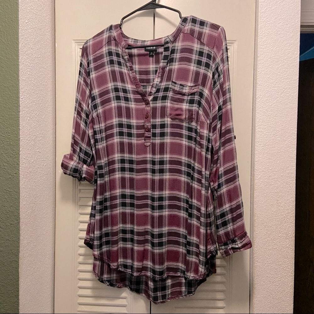 Torrid - Purple Plaid Pullover Top Size 0